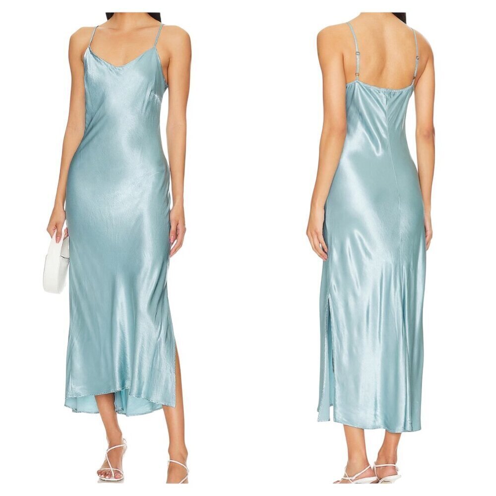 LA Made Winner Silky Chemise Dress Citadel Blue Slip Midi Small